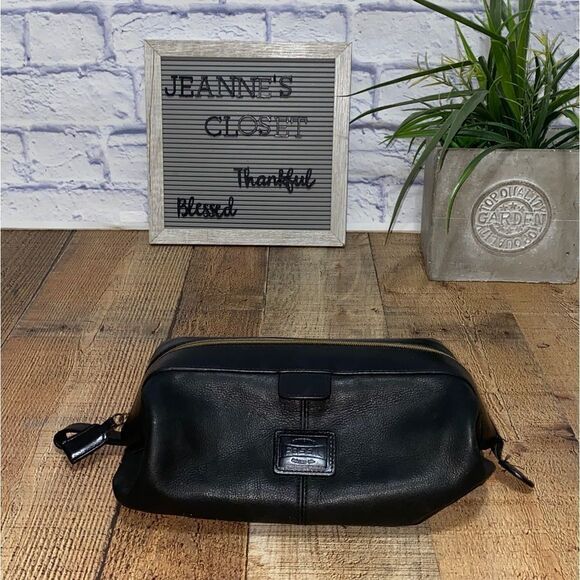 Fossil Soft Leather  Black Travel Toiletry Bag Shaving Dopp Vintage - Picture 1 of 13
